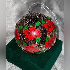 Poinsettia silver filigree Christmas ornament decorative floral design painted